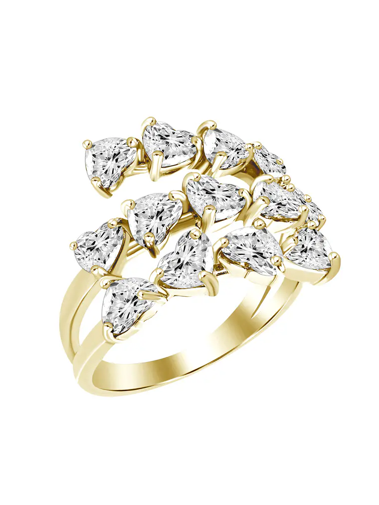 Anillo Cintillo Triple Diamantes corte Corazón en Oro Amarillo 18K 1