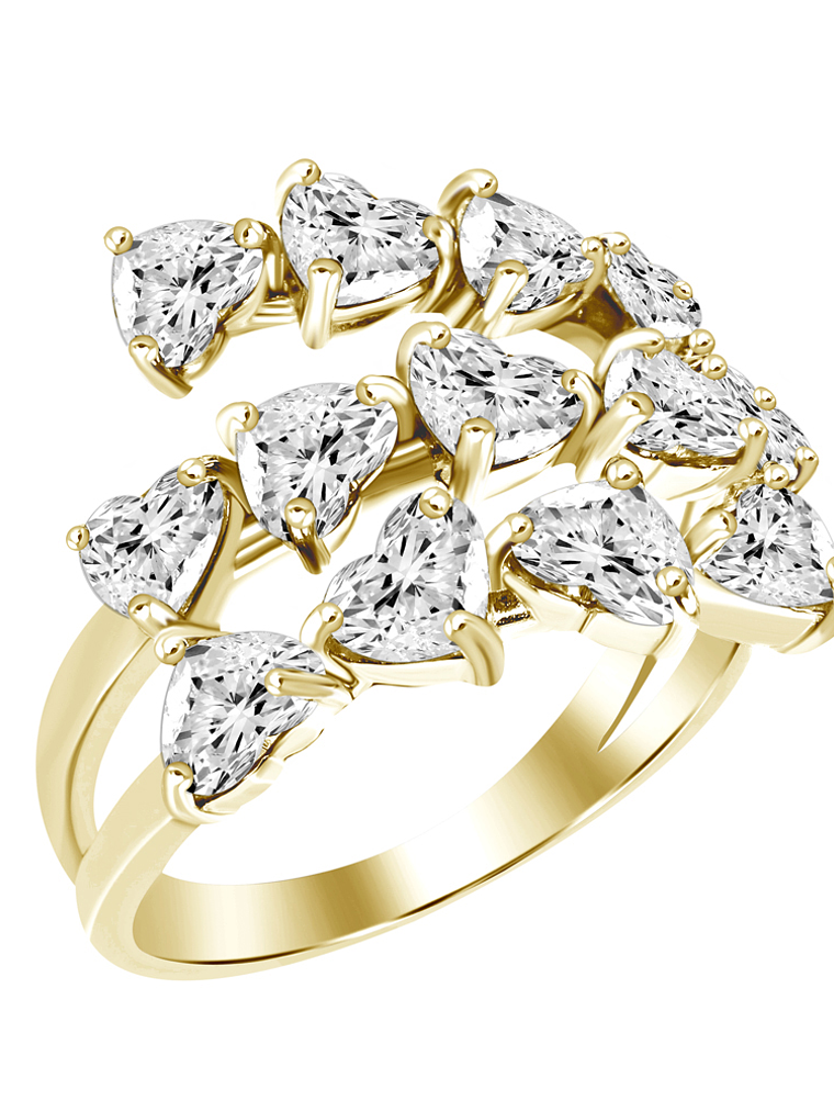 Anillo Cintillo Triple Diamantes corte Corazón en Oro Amarillo 18K 1