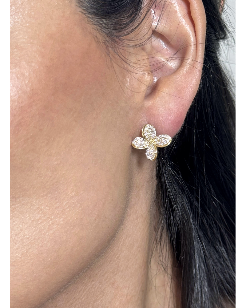 Aros Flores Diamantes Naturales en Oro Amarillo 18K