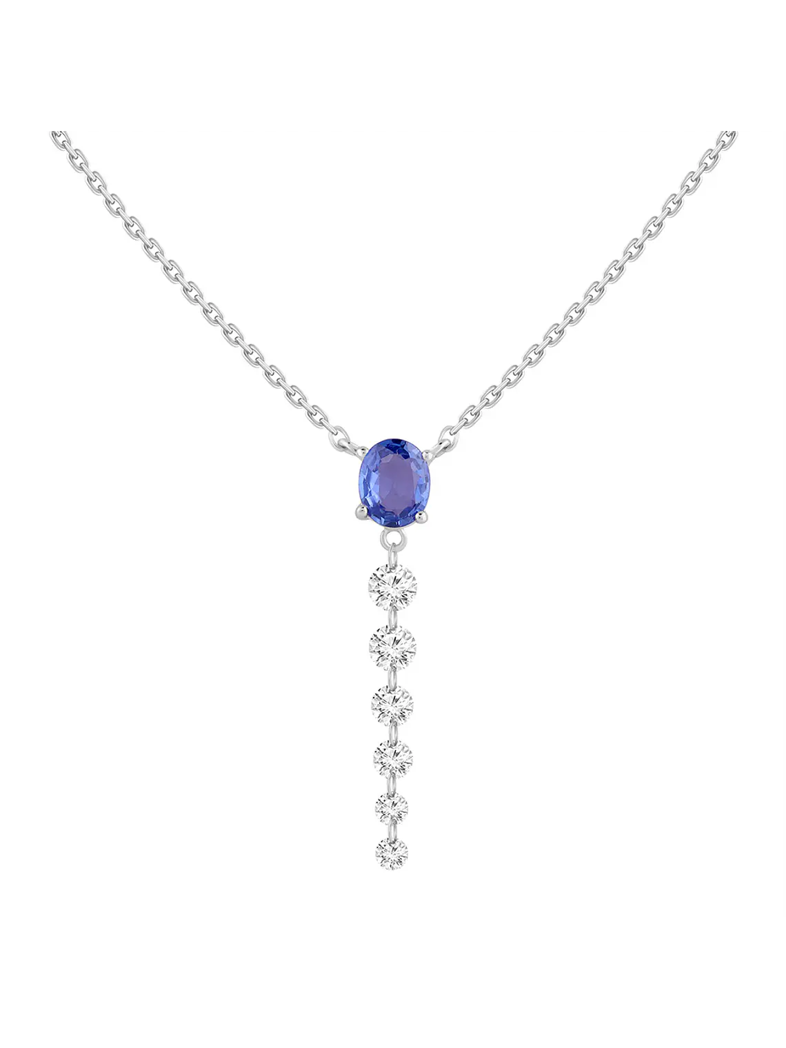Collar Zafiro Ovalado y Diamantes en Oro Blanco 18K 1