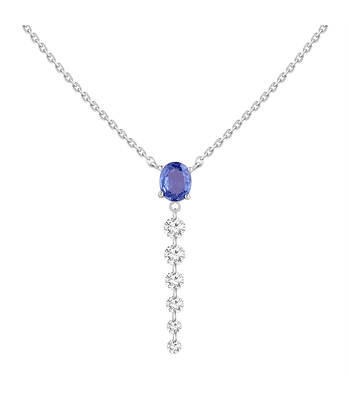 Collar Zafiro Ovalado y Diamantes en Oro Blanco 18K