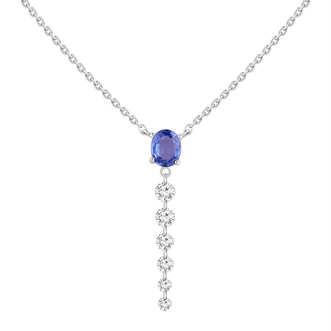 Collar Zafiro Ovalado y Diamantes en Oro Blanco 18K