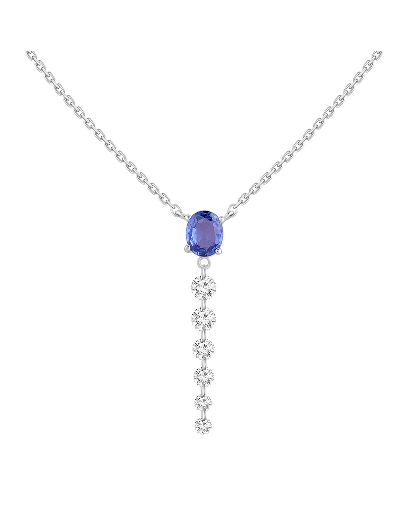 Collar Zafiro Ovalado y Diamantes en Oro Blanco 18K