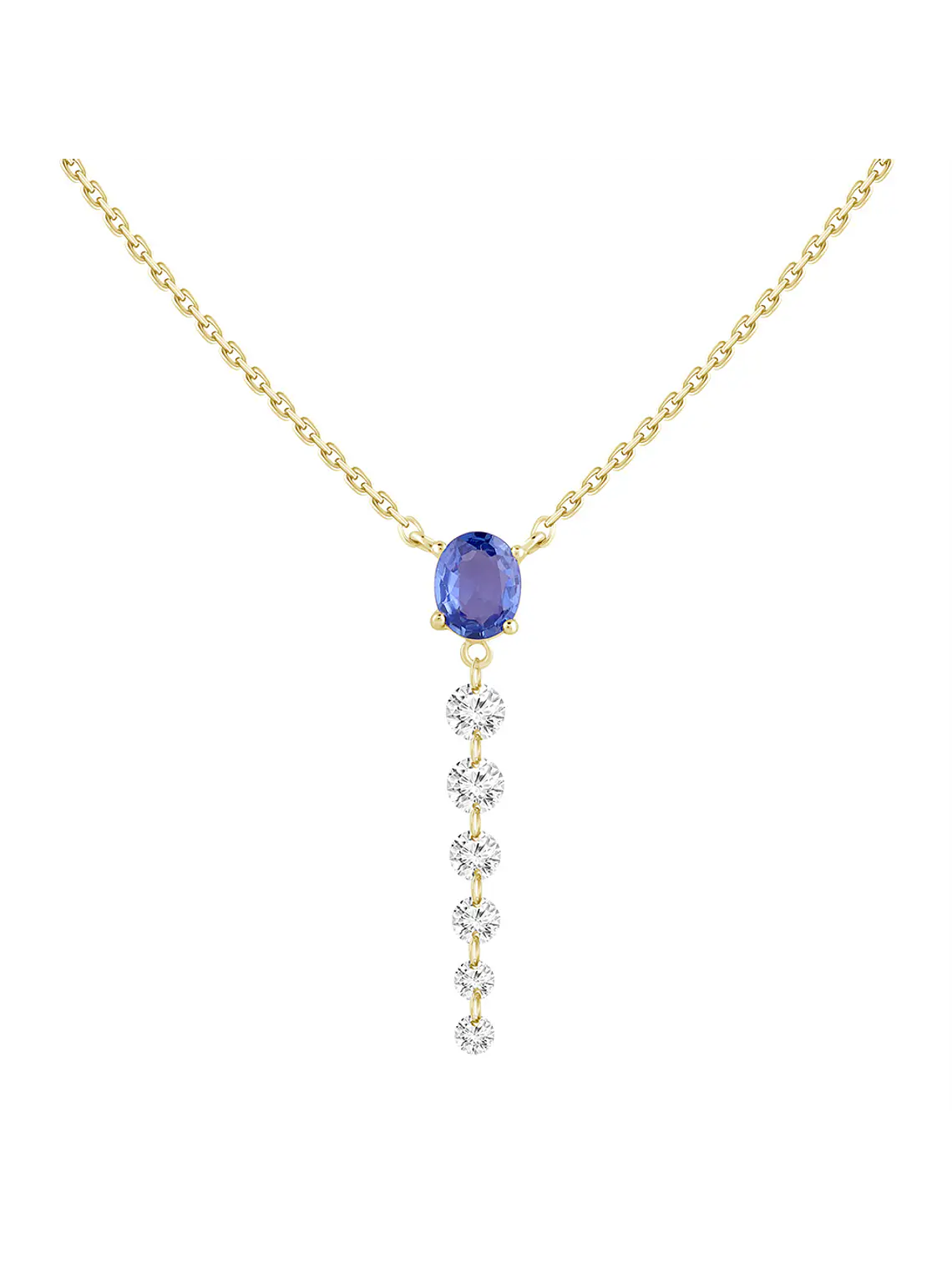 Collar Zafiro Ovalado y Diamantes en Oro Amarillo 18K 1