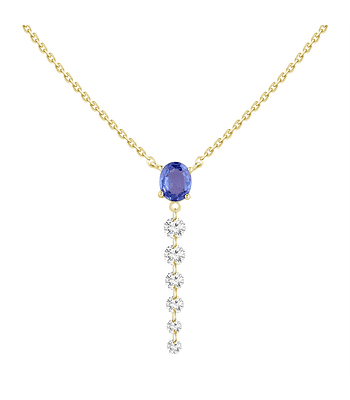 Collar Zafiro Ovalado y Diamantes en Oro Amarillo 18K