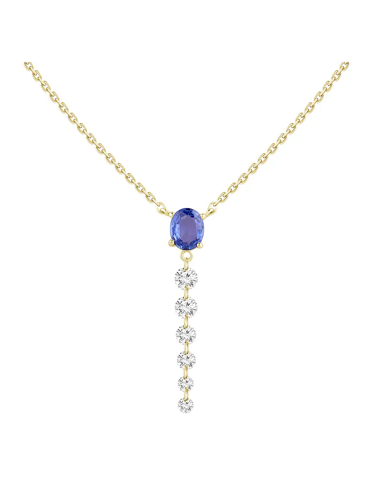 Collar Zafiro Ovalado y Diamantes en Oro Amarillo 18K 1