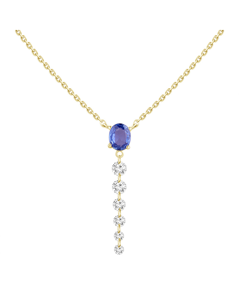 Collar Zafiro Ovalado y Diamantes en Oro Amarillo 18K