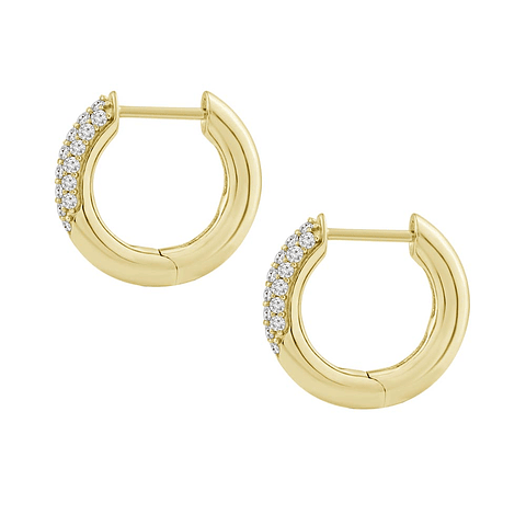 Aros Argollas Diamantes Pavé Oro Amarillo 18K