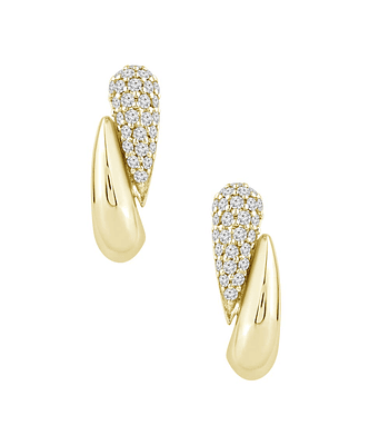 Aros Semi Argollas Diamantes Pavé Oro Amarillo 18K