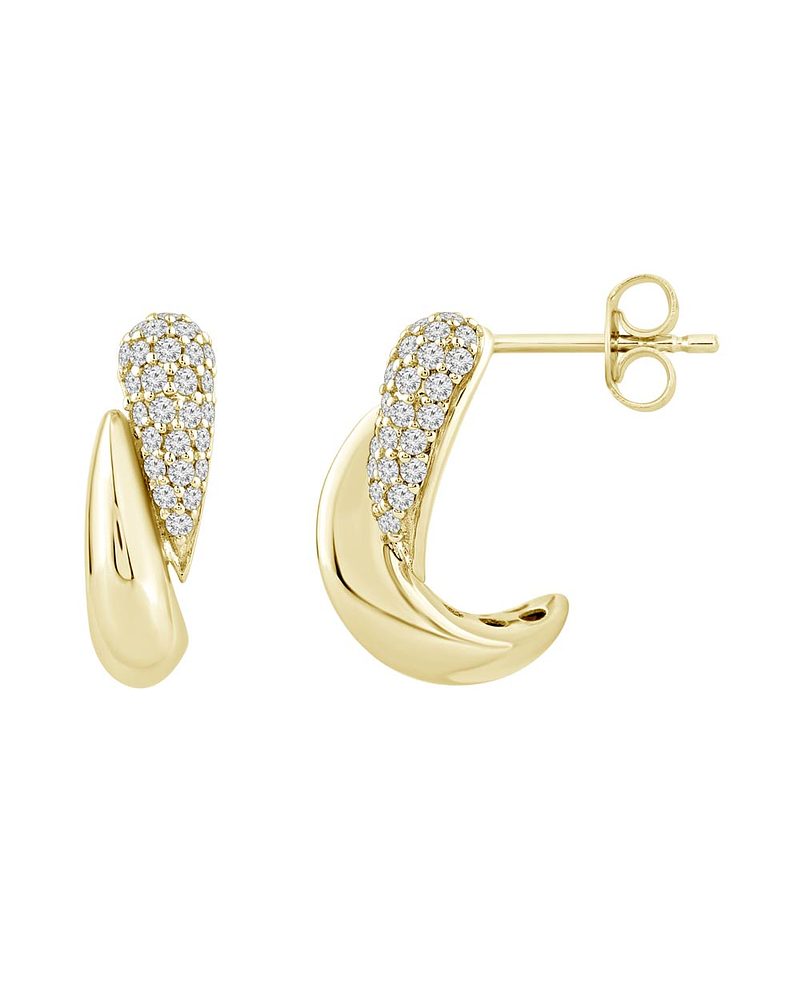 Aros Semi Argollas Diamantes Pavé Oro Amarillo 18K