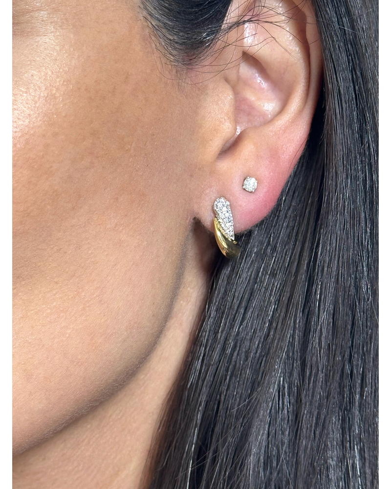 Aros Semi Argollas Diamantes Pavé Oro Amarillo 18K