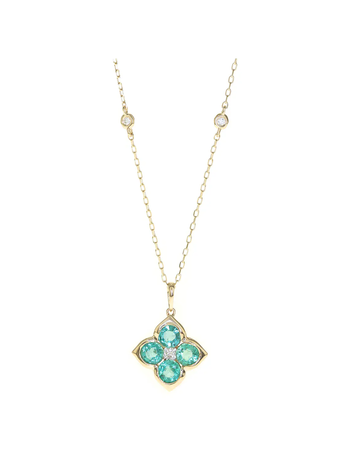 Collar Trébol Esmeralda y Brillantes en Oro Amarillo 18K 1