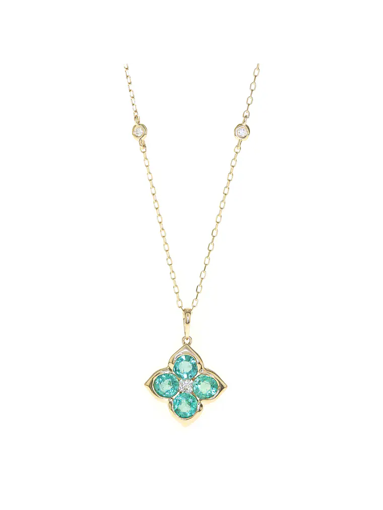Collar Trébol Esmeralda y Brillantes en Oro Amarillo 18K 1