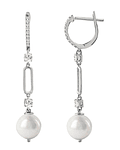 Aros Largos Perlas y Diamantes en Oro Blanco 18K