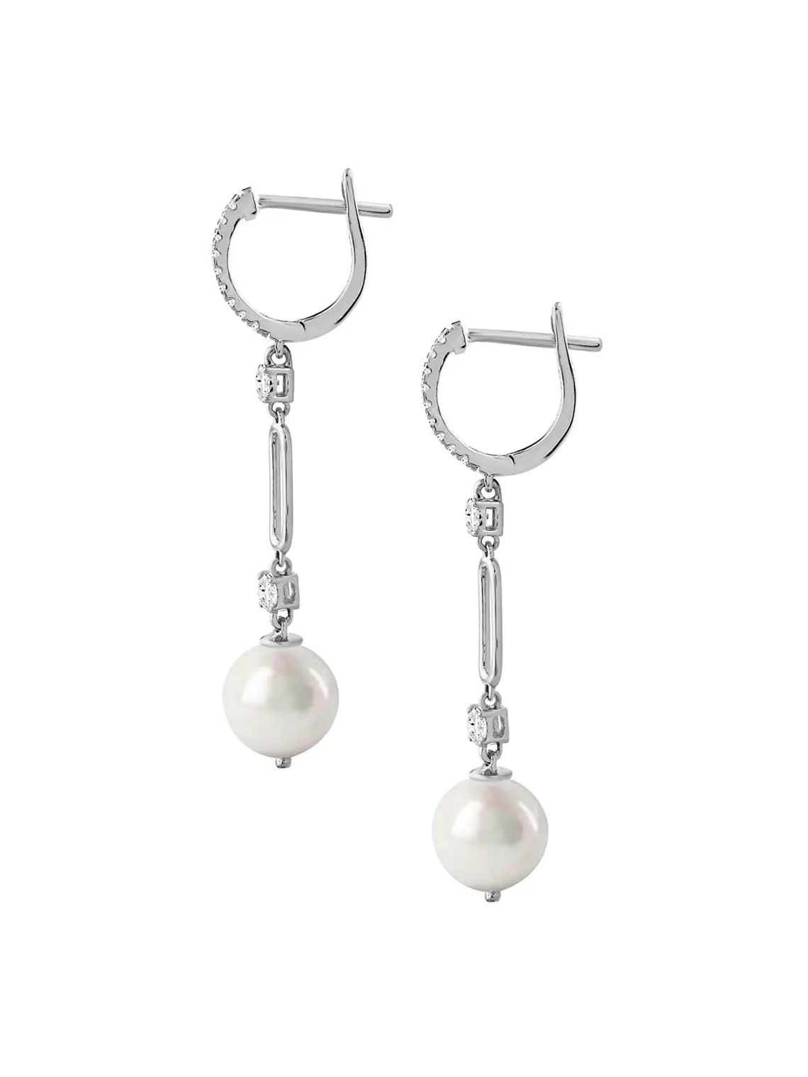 Aros Largos Perlas y Diamantes en Oro Blanco 18K 3