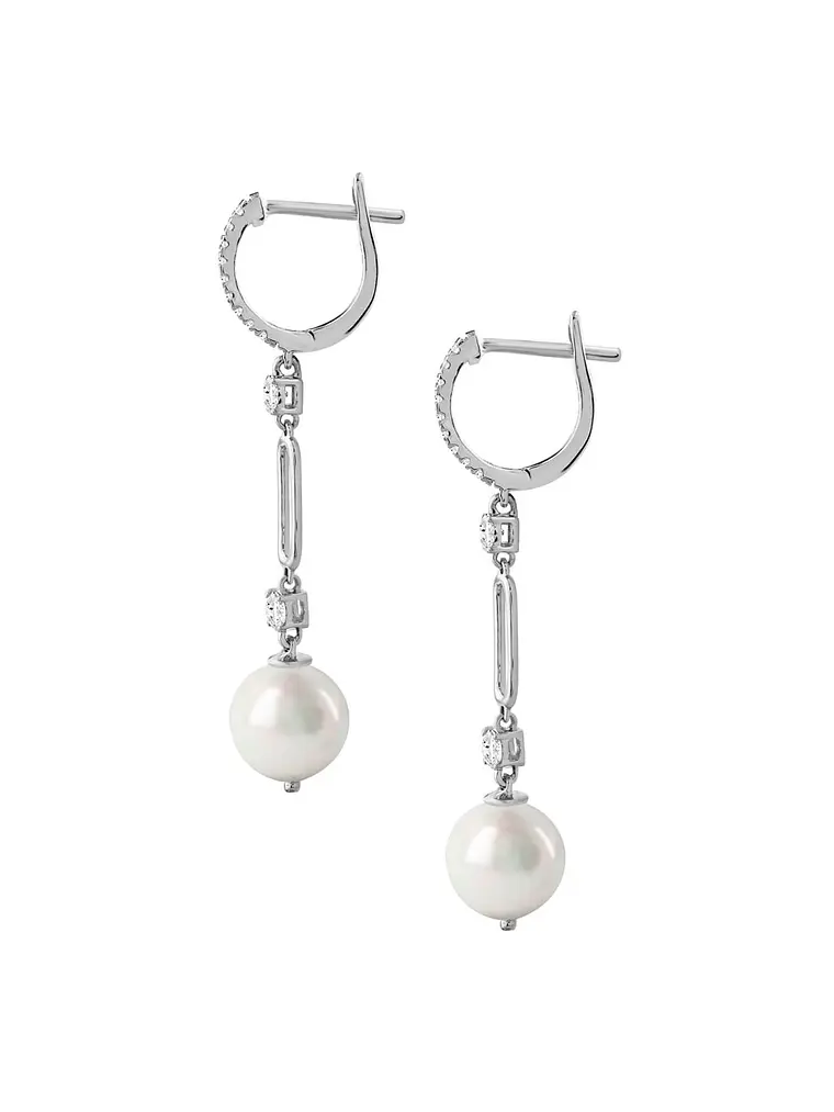 Aros Largos Perlas y Diamantes en Oro Blanco 18K 3