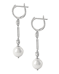 Aros Largos Perlas y Diamantes en Oro Blanco 18K
