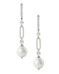 Aros Largos Perlas y Diamantes en Oro Blanco 18K