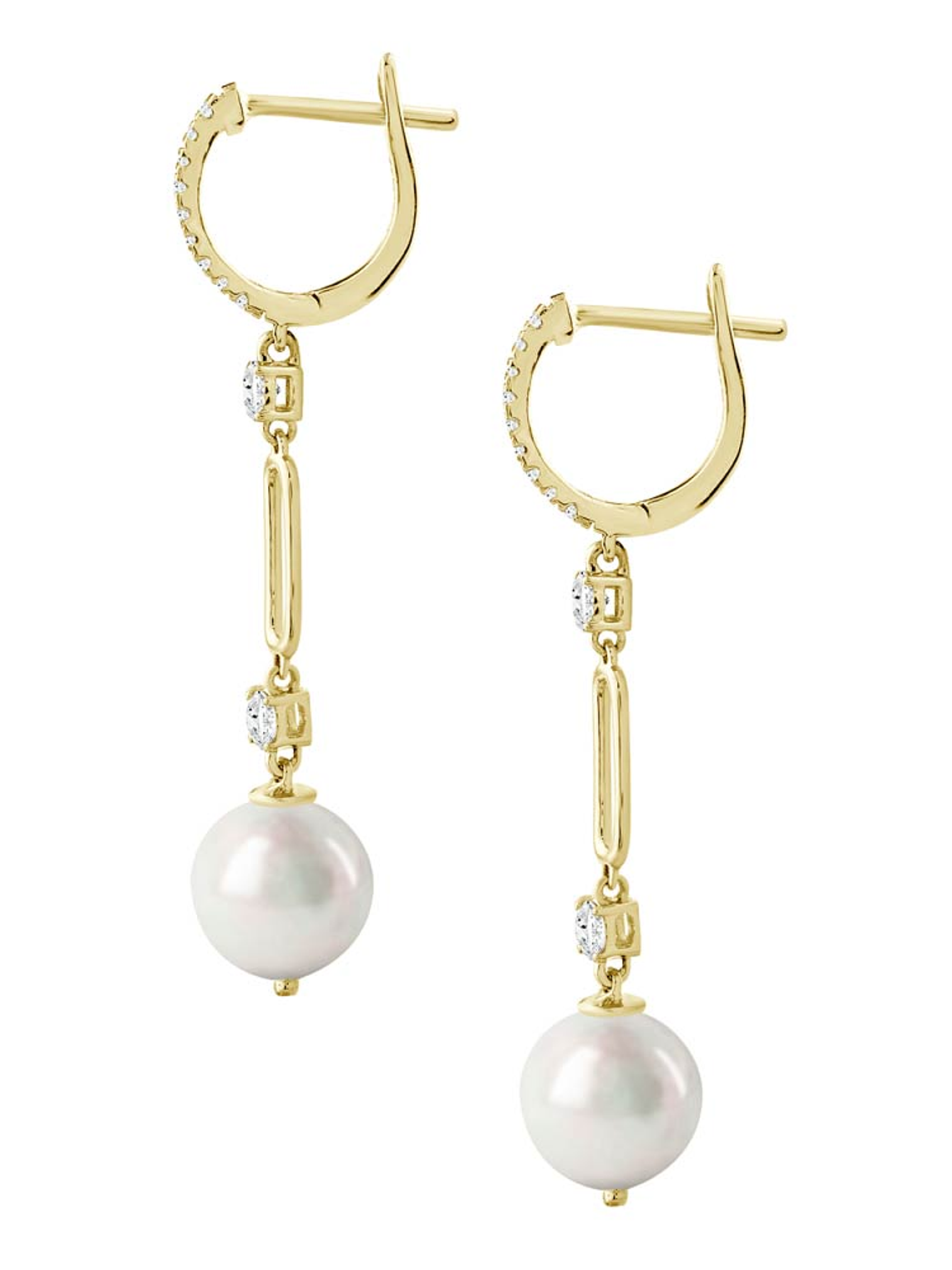 Aros Largos Perlas y Diamantes en Oro Amarillo 18K 2