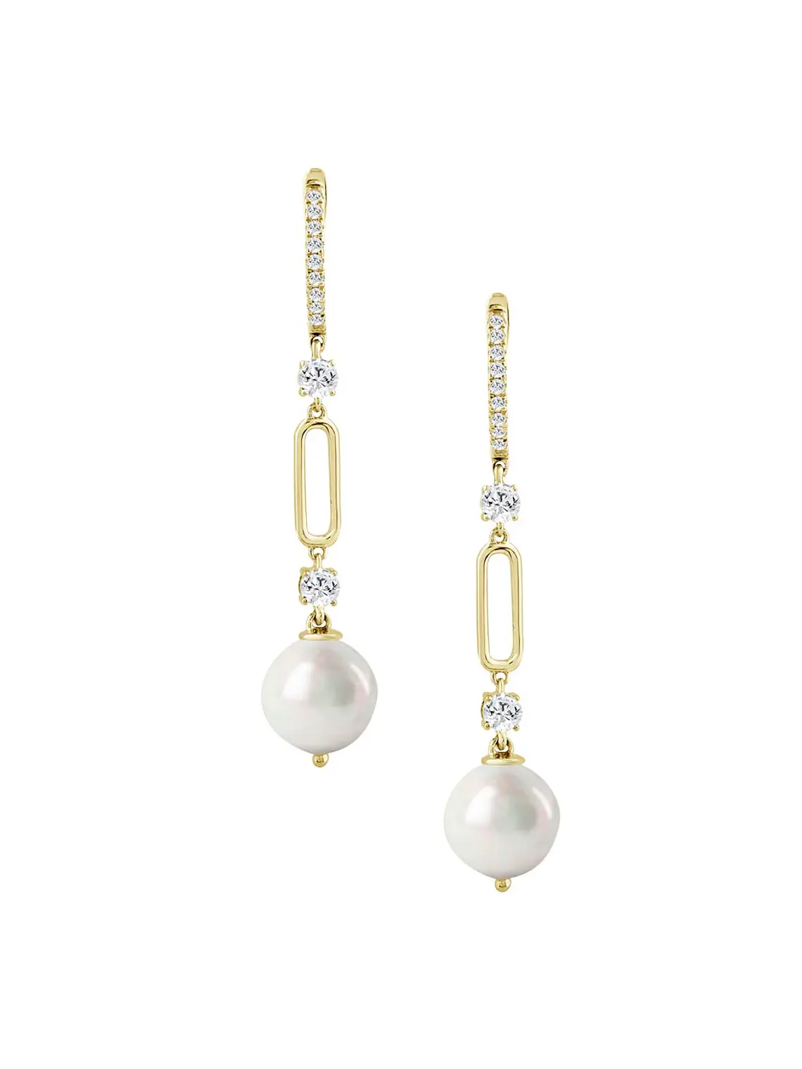 Aros Largos Perlas y Diamantes en Oro Amarillo 18K 1