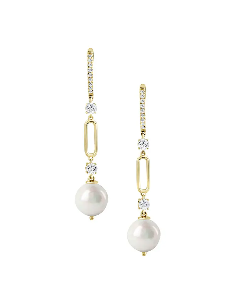 Aros Largos Perlas y Diamantes en Oro Amarillo 18K 1