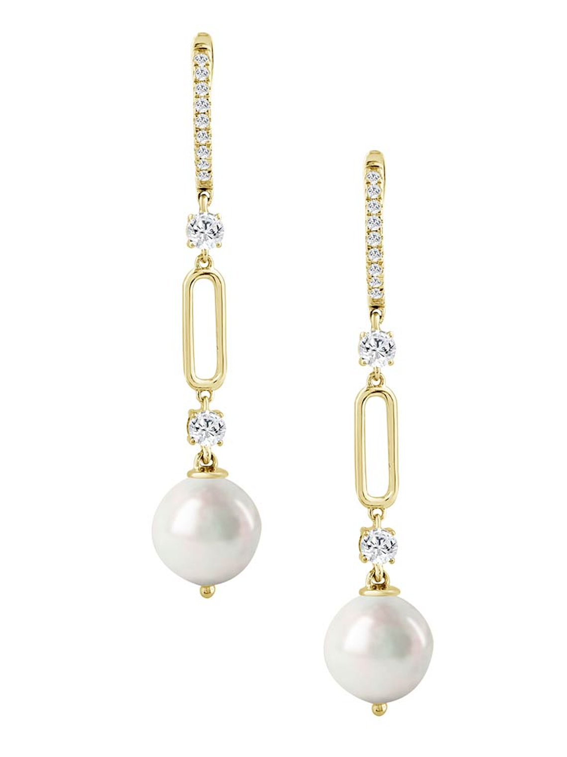 Aros Largos Perlas y Diamantes en Oro Amarillo 18K 1