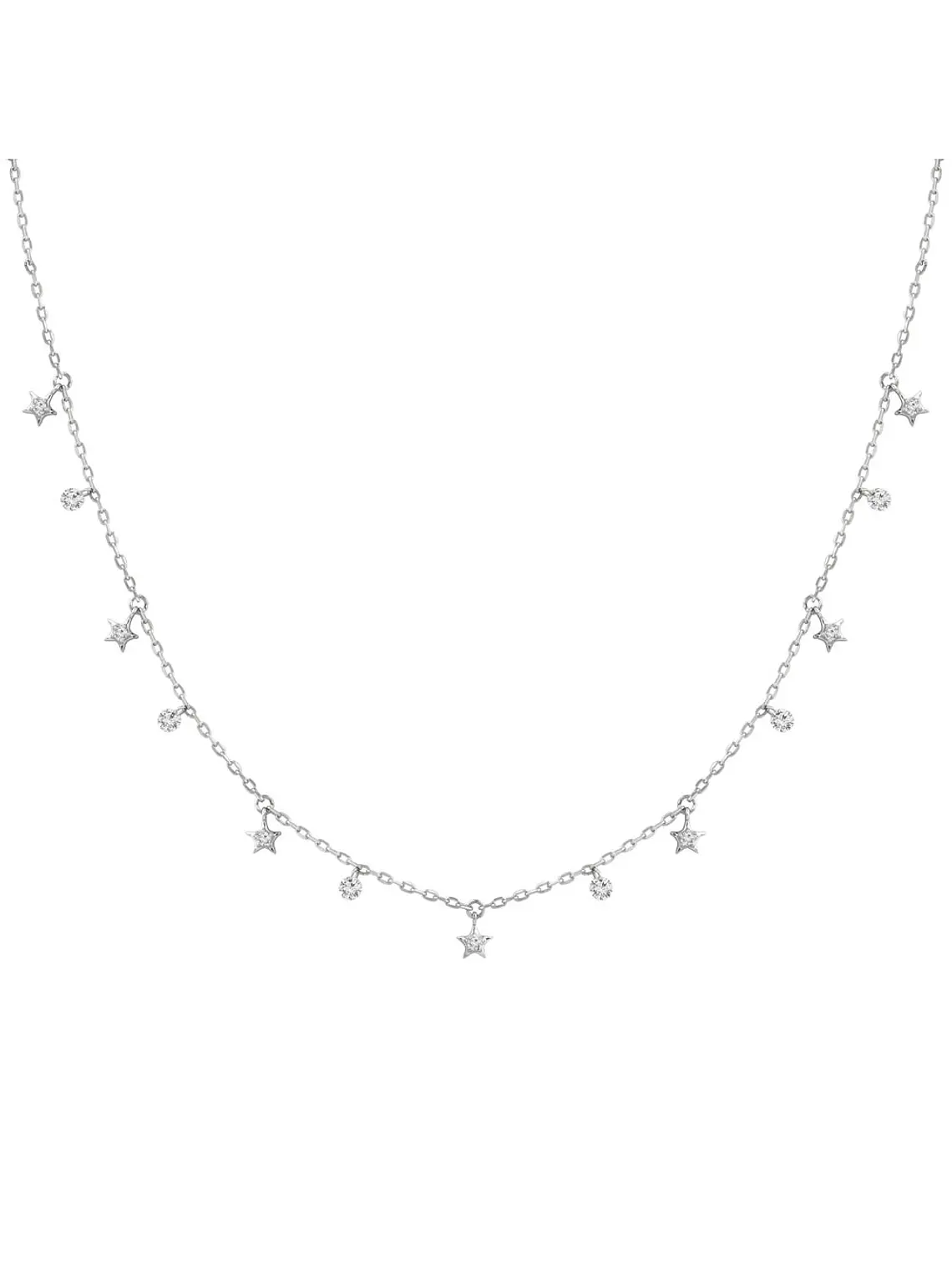 Collar Estrellas y Diamantes Naturales Colgantes en Oro Blanco 18K 1