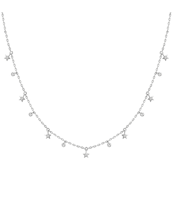Collar Estrellas y Diamantes Naturales Colgantes en Oro Blanco 18K