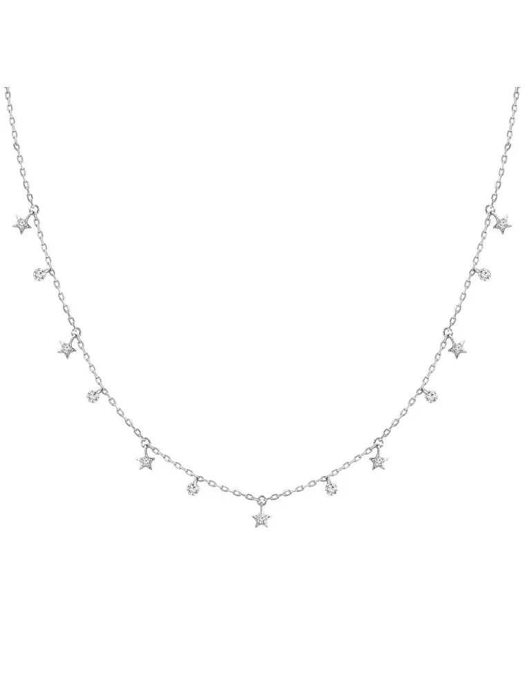 Collar Estrellas y Diamantes Naturales Colgantes en Oro Blanco 18K 1
