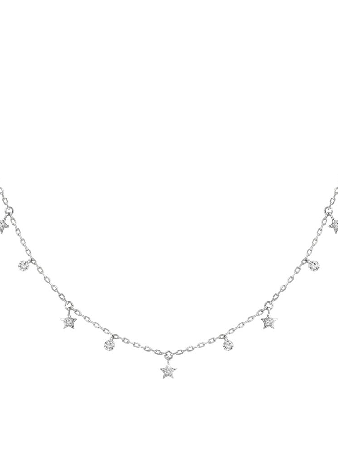 Collar Estrellas y Diamantes Naturales Colgantes en Oro Blanco 18K 1