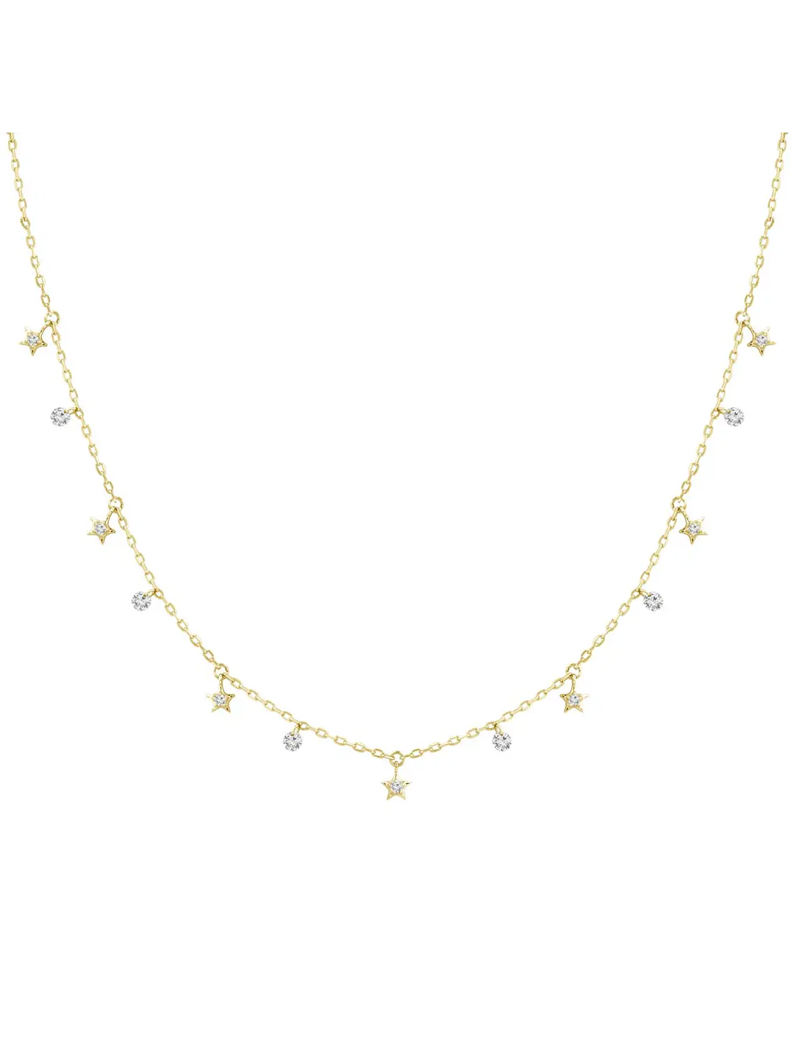 Collar Estrellas y Diamantes Naturales Colgantes en Oro Amarillo 18K 1