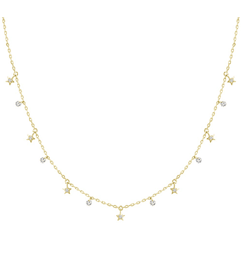 Collar Estrellas y Diamantes Naturales Colgantes en Oro Amarillo 18K