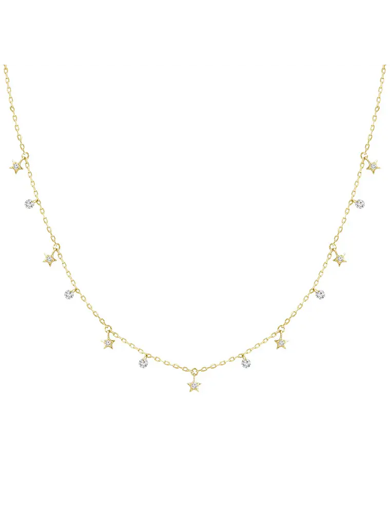 Collar Estrellas y Diamantes Naturales Colgantes en Oro Amarillo 18K 1