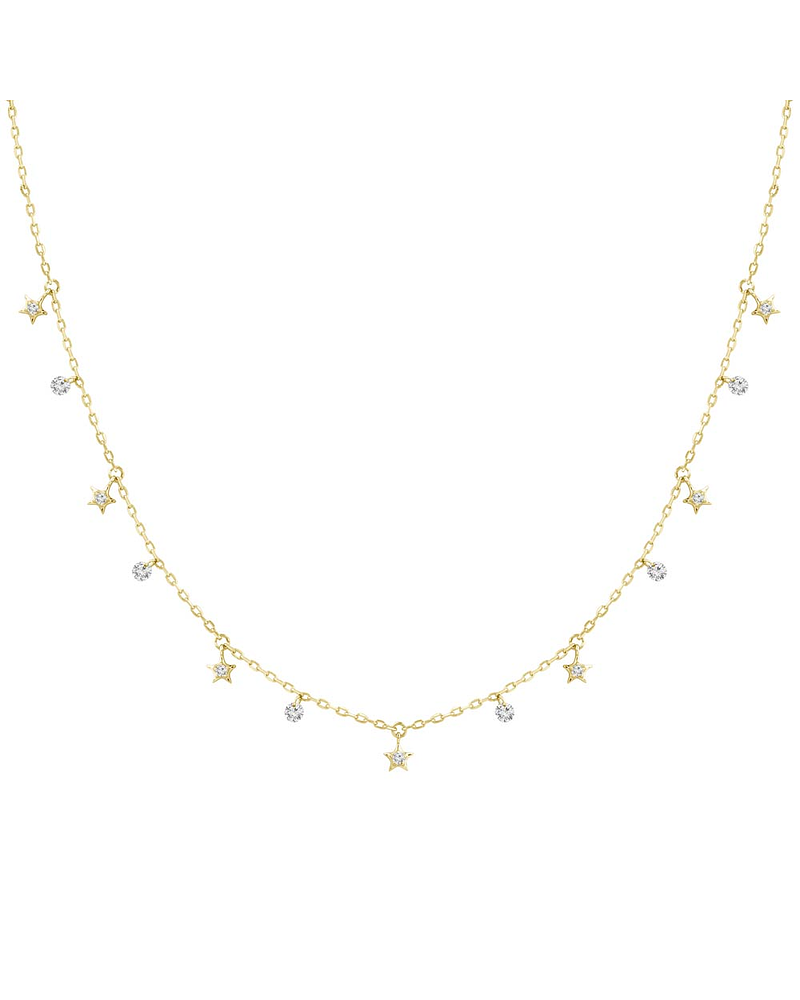 Collar Estrellas y Diamantes Naturales Colgantes en Oro Amarillo 18K