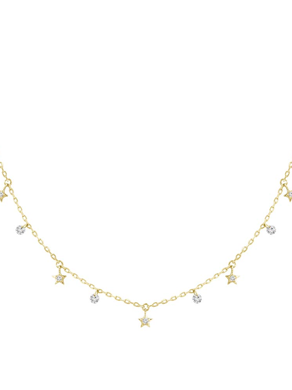Collar Estrellas y Diamantes Naturales Colgantes en Oro Amarillo 18K 1