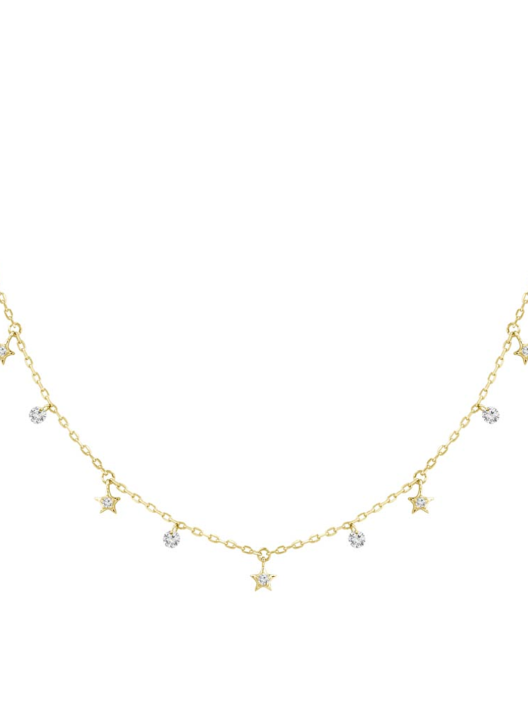 Collar Estrellas y Diamantes Naturales Colgantes en Oro Amarillo 18K 1