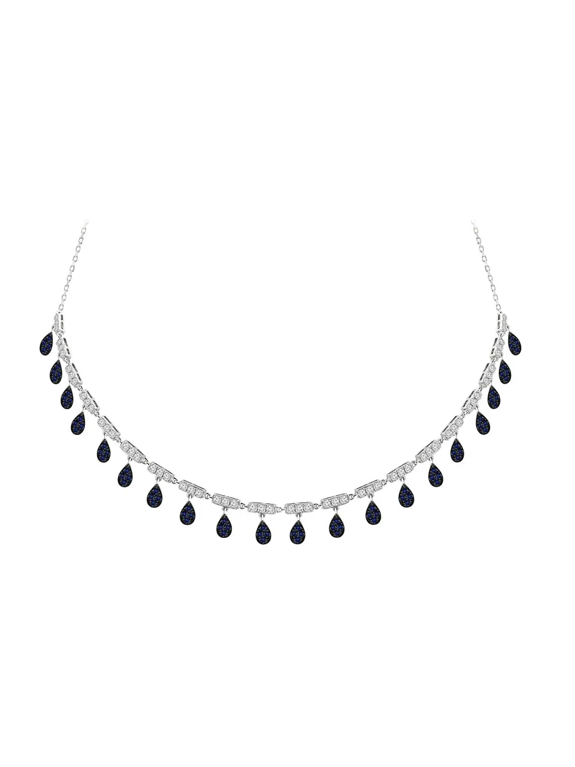 Collar de Diamantes Zafiros Azules Colgantes Oro Blanco 18K 1