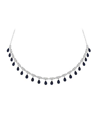 Collar de Diamantes Zafiros Azules Colgantes Oro Blanco 18K
