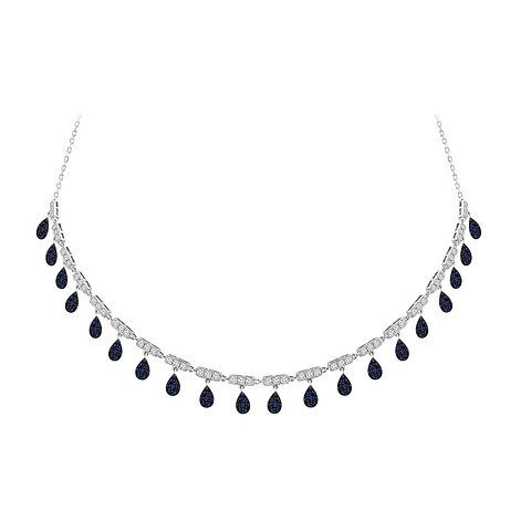 Collar de Diamantes Zafiros Azules Colgantes Oro Blanco 18K