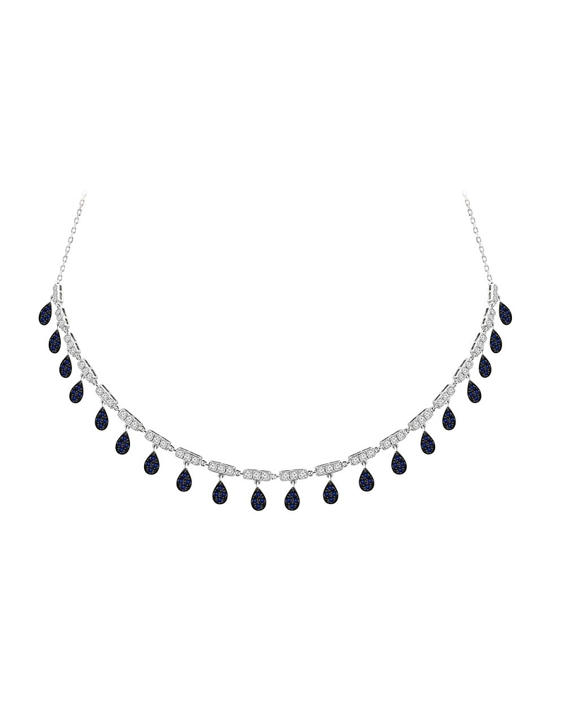 Collar de Diamantes Zafiros Azules Colgantes Oro Blanco 18K