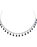 Collar de Diamantes Zafiros Azules Colgantes Oro Blanco 18K