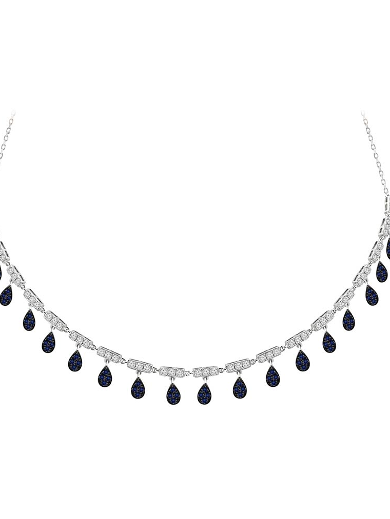 Collar de Diamantes Zafiros Azules Colgantes Oro Blanco 18K 1