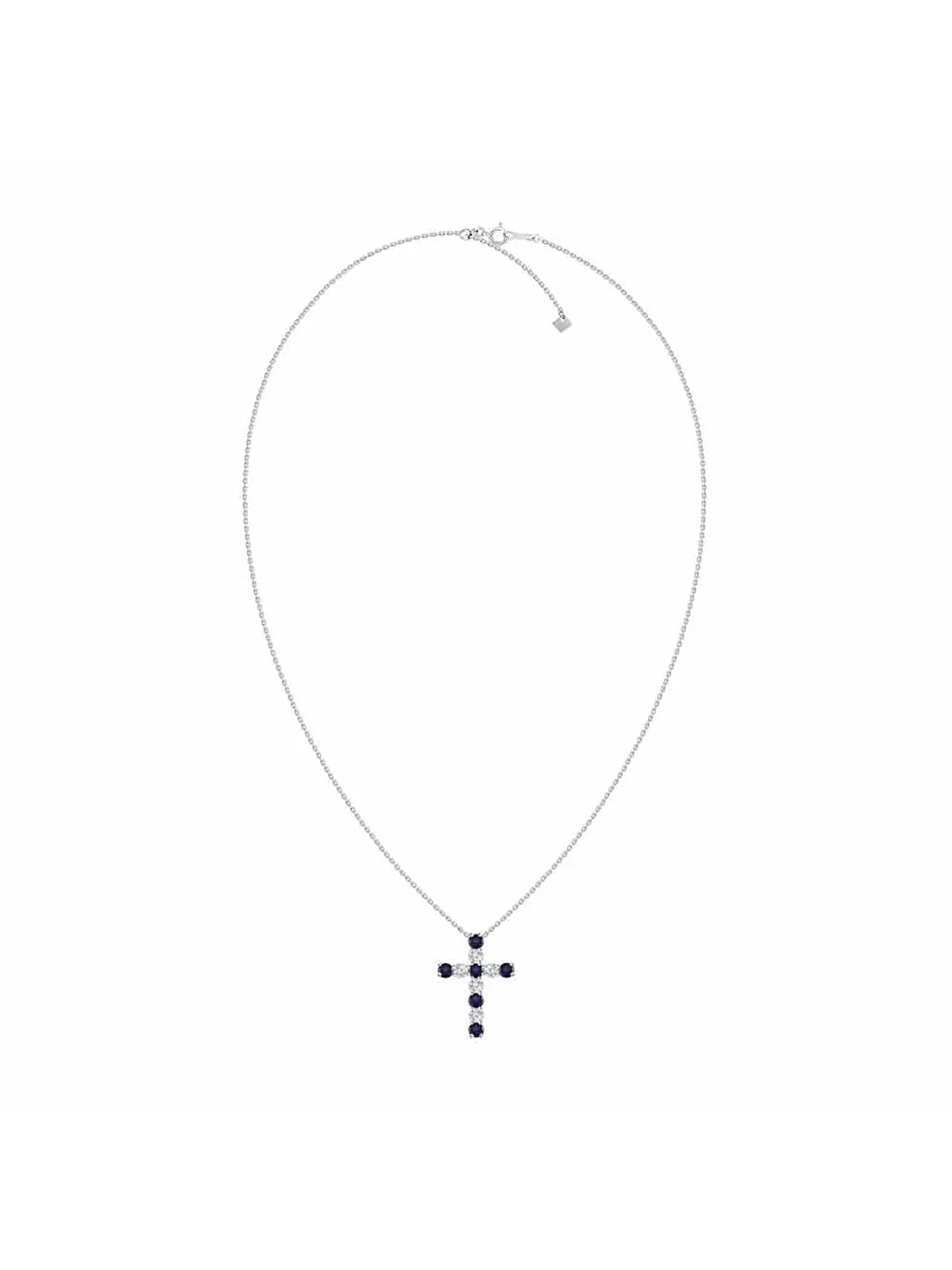 Collar en forma de Cruz con Diamantes y Zafiros azules en Oro Blanco 18K 2