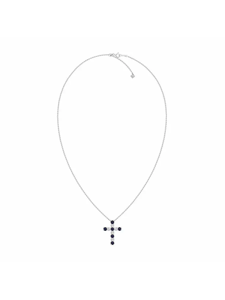 Collar en forma de Cruz con Diamantes y Zafiros azules en Oro Blanco 18K 2
