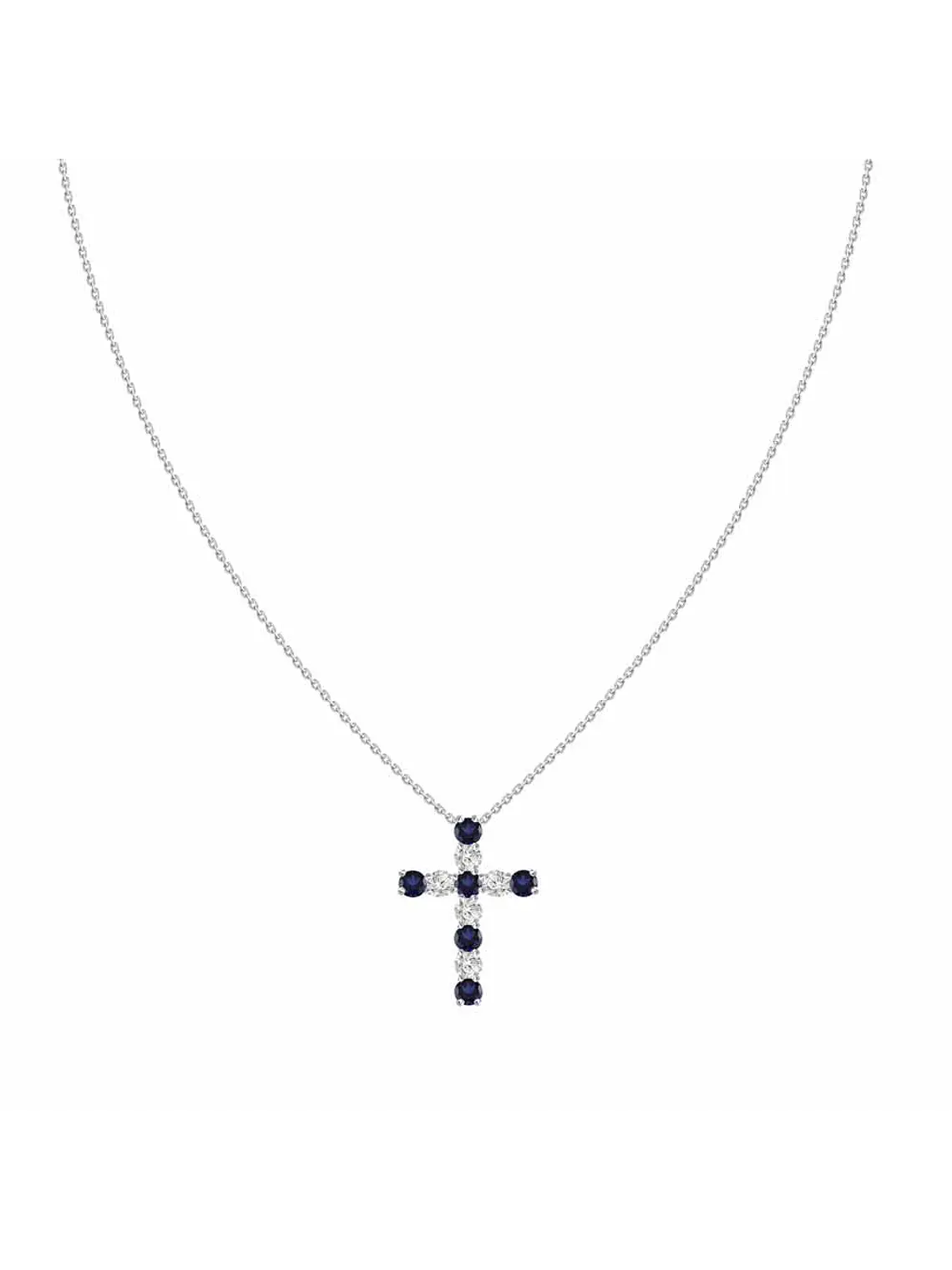 Collar en forma de Cruz con Diamantes y Zafiros azules en Oro Blanco 18K 1