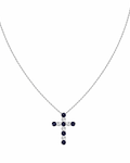 Collar en forma de Cruz con Diamantes y Zafiros azules en Oro Blanco 18K