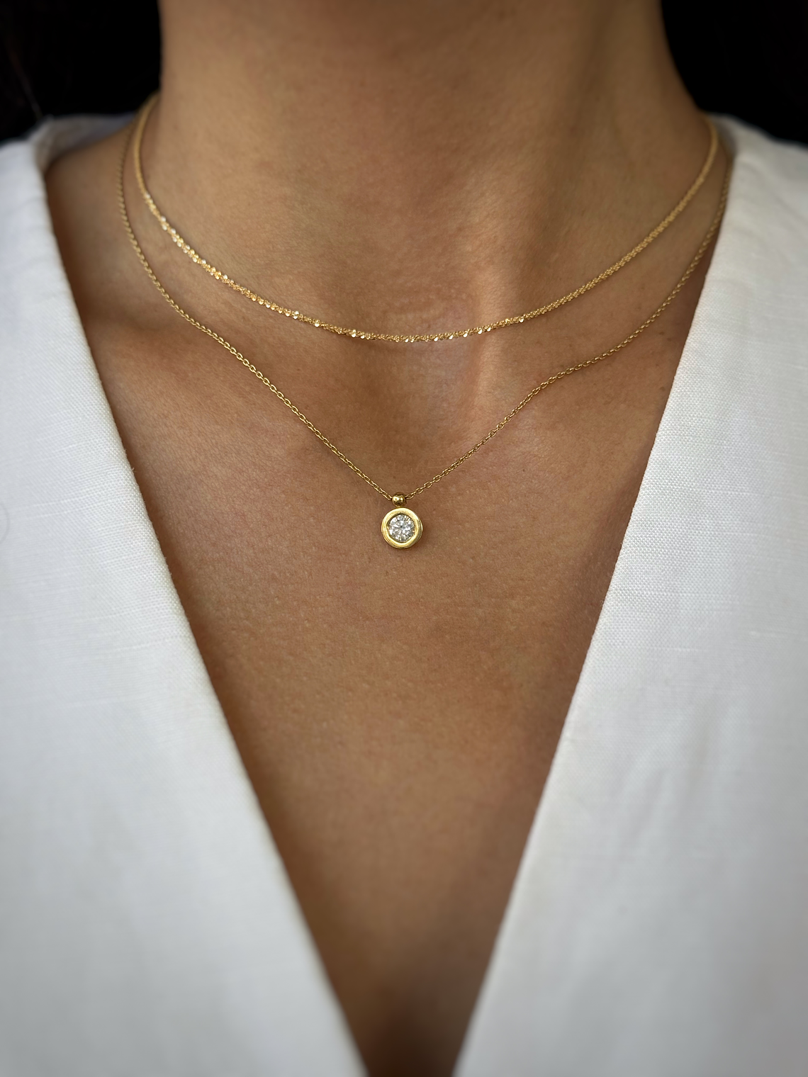 Collar Punto de Luz Bisel Gran Diamante en Oro Blanco 18K 3