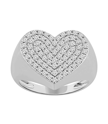 Maxi Anillo Forma Corazón Pavé Oro Blanco 18K
