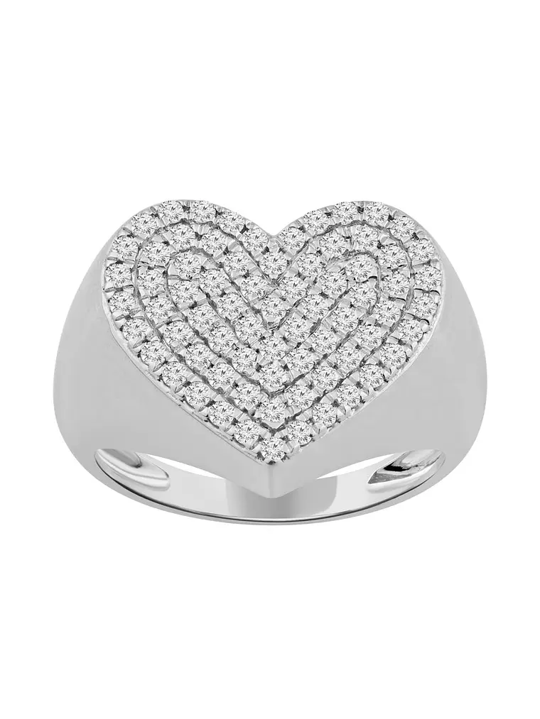 Maxi Anillo Forma Corazón Pavé Oro Blanco 18K 1