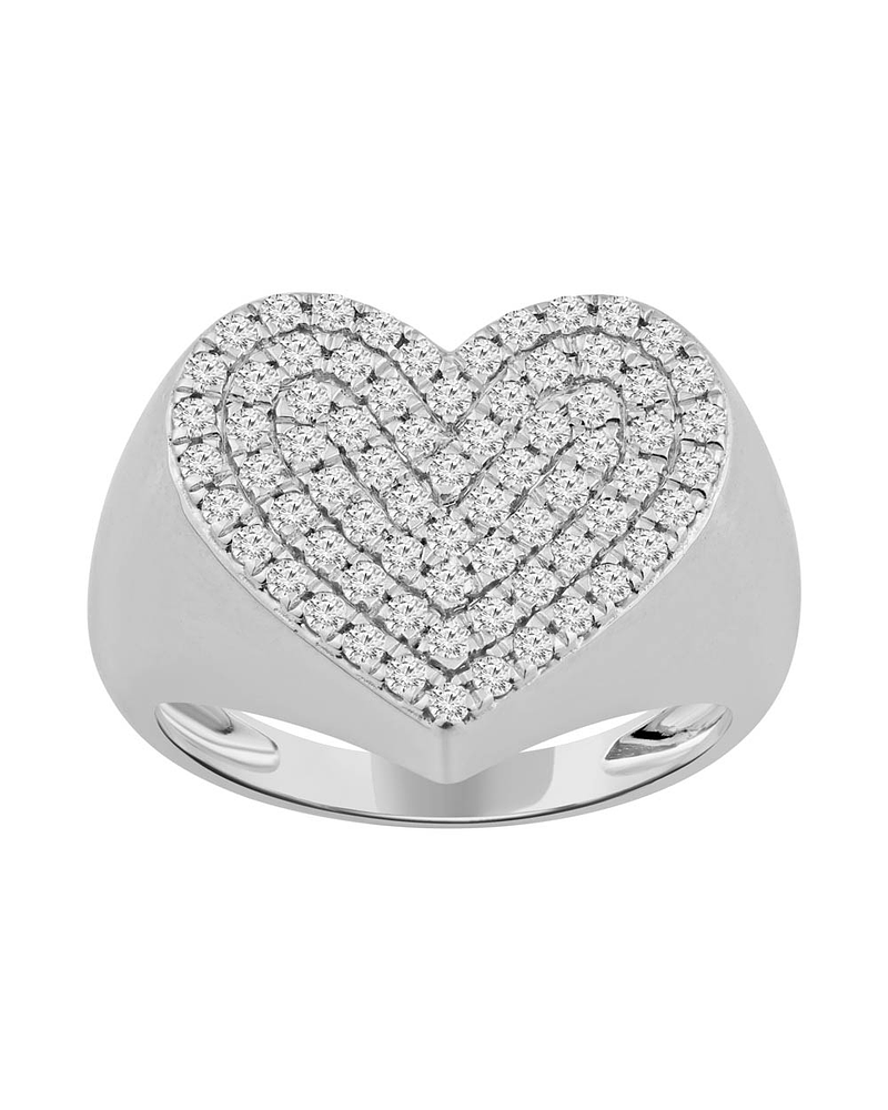 Maxi Anillo Forma Corazón Pavé Oro Blanco 18K